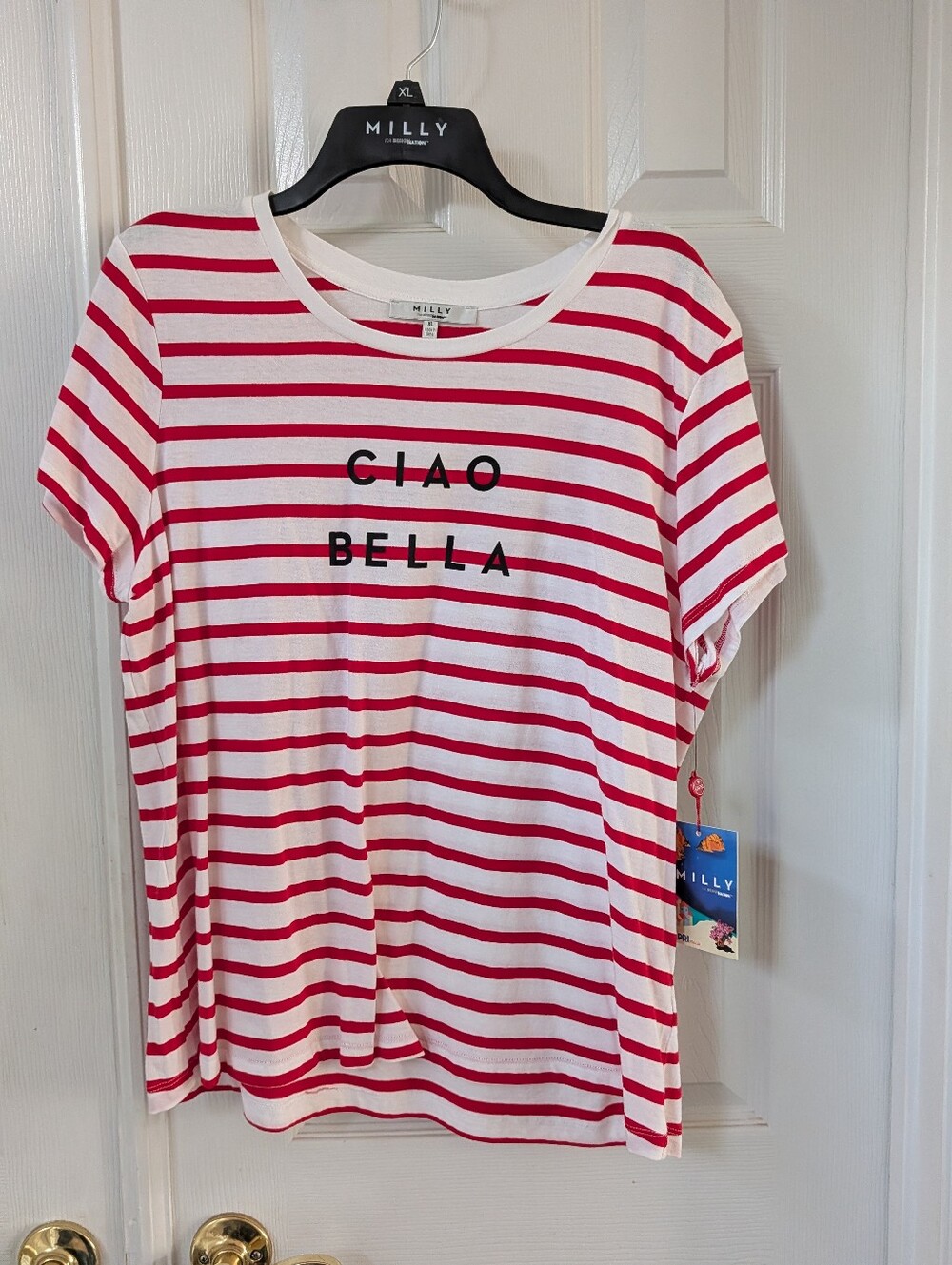 Milly Red & White Striped 'Ciao Bella' Cotton Tee - Tags Attached